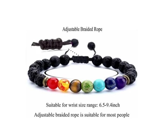 Pulsera Ajustable 7 Chakras Armonizador Energías Piedra Volcánica - Imagen 3