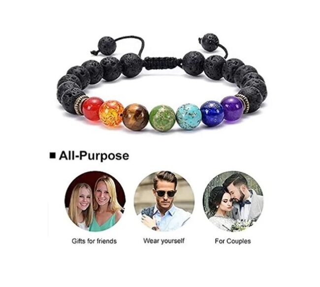 Pulsera Ajustable 7 Chakras Armonizador Energías Piedra Volcánica - Imagen 5
